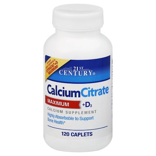 Image for 21st Century Calcium Citrate, Maximum, + D3, Caplets,120ea from Highland Pharmacy